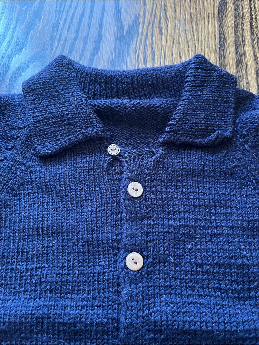 Handmade Baby Navy Blue Cream Geometric Sweater Cardigan (2-3Y) - Picture 4 of 6